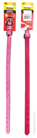 Collar Leather Single Row Studded 30cm Pink