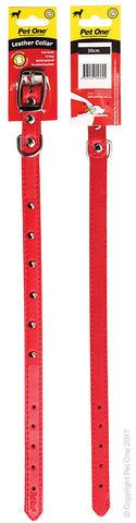 Collar Leather Single Row Studded 30cm Red