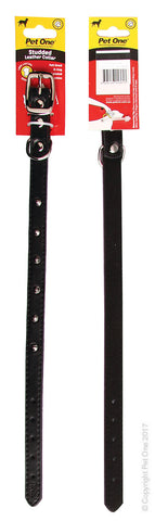 Collar Leather Single Row Studded 35cm Black