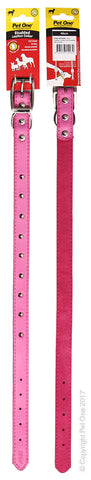Collar Leather Single Row Studded 35cm Pink