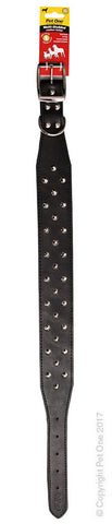 Collar Leather Three Row Studded 55cm Black