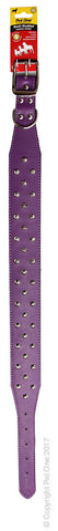 Collar Leather Three Row Studded 60cm Purple