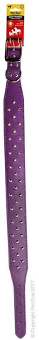 Collar Leather Three Row Studded 65cm Purple