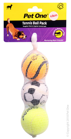 Dog Toy Tennis Ball 3pack With Print 4.8cm Dia A Grade