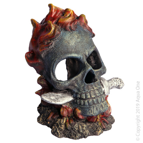 Ornament Skull with Fire and Knife 11x11x12.5cmH