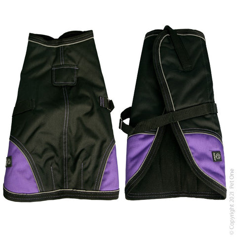 Dog Coat NightWalker 40cm W Proof Refl Black Purple