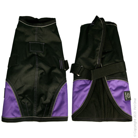 Dog Coat NightWalker 50cm W Proof Refl Black Purple