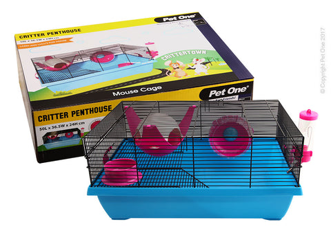 Critter Penthouse Mouse Wire Cage 50L X 36.5W X 24cm H Blue Pink