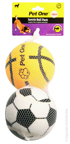 Dog Toy Tennis Ball 2pack With Print 10cm Dia A Grade