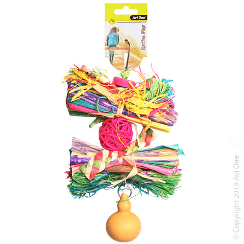 Bird Toy Rattan Ball With Raffia And Gourd 25cm