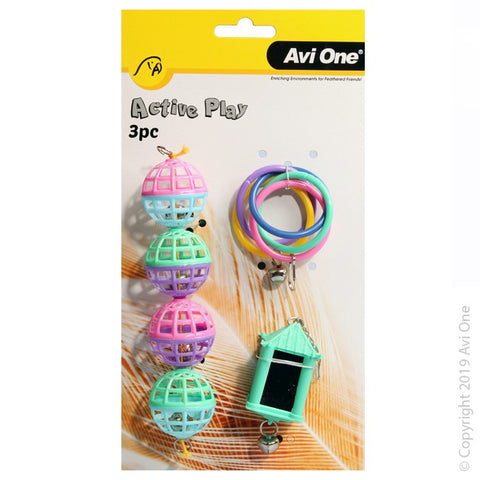 Bird Toy 3pc Olympic Rings With Bell Chain Of Lattice Balls And Lantern Wit