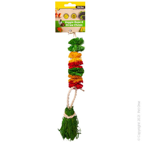 Veggie Rope And Straw Chew Hanging Pom Poms 28cm