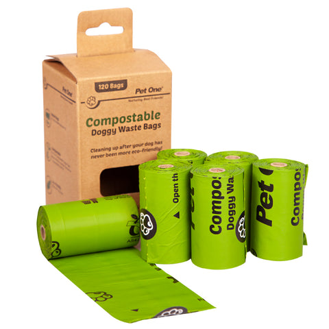 Doggy Waste Bags Compostable 6 Rolls X 20 Bags Per Roll