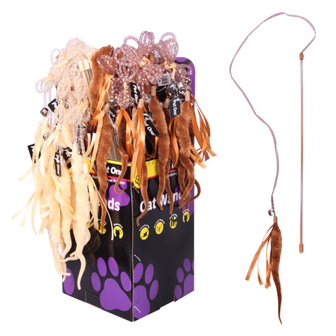 Cat Toy Wand Worm With Bell & Ribbon 41.5cm Mix Colour EACH