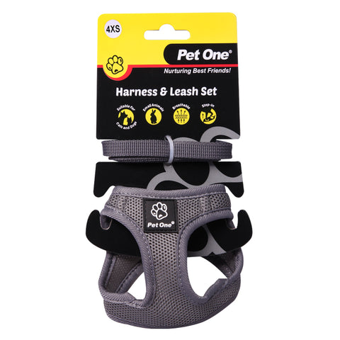 Harness & Leash Set Dog Cat Sm Animal 26-28cm Gy