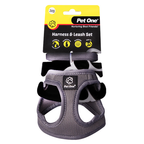 Harness & Leash Set Dog Cat Sm Animal 28-30cm Gy