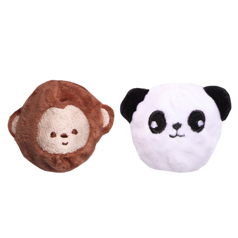 Dog Toy Puppy Squeaky Monkey & Panda Ball 2pcs Set 5.5cm