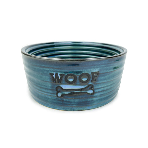 BARKLEY & BELLA DOG BOWL CERAMIC WOOF GLAZED BLUE SML